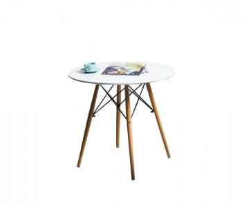 Masa rotunda din MDF si lemn Solan 90 Alb / Fag, Ø90xH75 cm