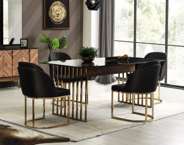 Masa din pal si metal Monaco Rectangle Negru / Auriu, L190xl90xH78 cm