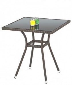 Masa din rattan sintetic si sticla, Mobley Maro Inchis, L70xl70xH74 cm