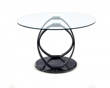 Masa rotunda din sticla, MDF si metal, Optio Transparent / Negru, Ø122xH77 cm