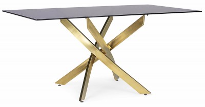 Masa din sticla si metal George Rectangular Fumuriu / Auriu, L160xl90xH75 cm