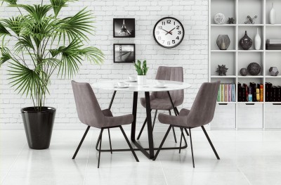 Masa rotunda din sticla si metal Lopera White / Black, Ø115xH76 cm