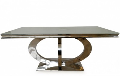 Masa din sticla si metal Orion White, L220xl100xH75 cm