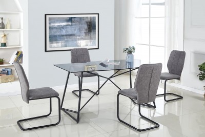 Masa din sticla si metal Sergeo Smoked / Black, L160xl90xH76 cm