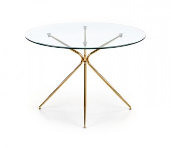 Masa rotunda din sticla si metal Rodney Transparent / Auriu, Ø110xH74 cm