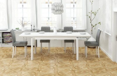 Masa extensibila din MDF, furnir si lemn Rivas White, L160-250xl90xH78 cm