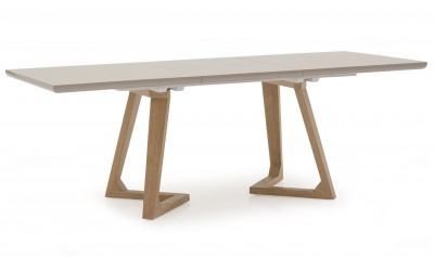 Masa extensibila din MDF si lemn de stejar Jenoah Grey / Oak, L160-220xl90xH76 cm