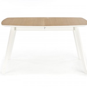 Masa extensibila din MDF si lemn, Kaitan 2 Stejar Honey / Alb, L135-185xl82xH76 cm