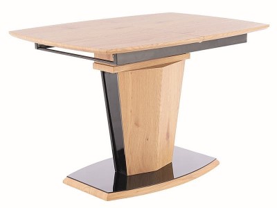 Masa extensibila din MDF, sticla si furnir, Huddy Stejar / Negru, L120-160xl80xH76 cm