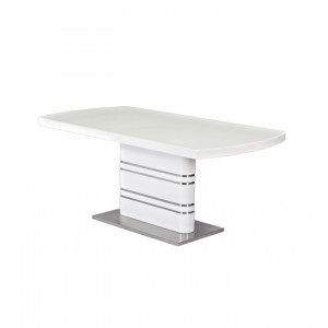 Masa extensibila din MDF, sticla si metal, Geovany Small Alb, L140-200xl85xH76 cm