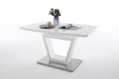 Masa extensibila din MDF, sticla si metal Nicolo Alb / Crom, L140-180xl90xH76 cm