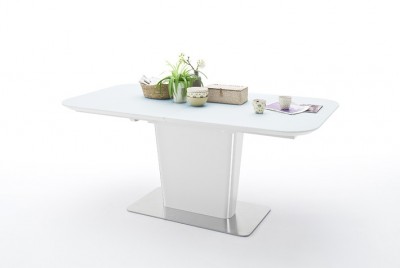 Masa extensibila din MDF, sticla si metal Ubora Alb / Crom, L140-180xl85xH76 cm