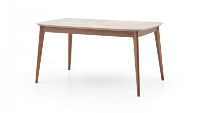 Masa extensibila din pal si lemn, Brita Classic Crem Deschis / Nuc, L200-160xl90xH78,4 cm