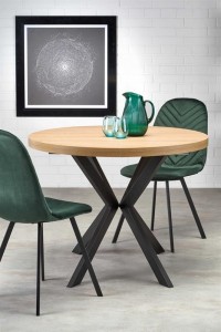 Masa extensibila din pal si metal, Piers Stejar Auriu / Negru, L100-250xl100xH75 cm