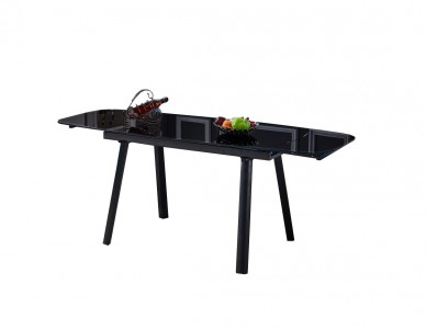 Masa extensibila din sticla si metal Sorana Black, L140-200xl80xH76 cm