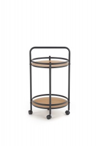 Masa minibar mobila, din MDF si metal Barry-11 Negru / Natural, Ø44xH75 cm