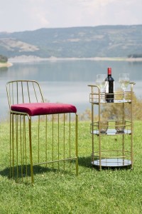 Masa minibar mobila din metal si sticla Glam Round Auriu, Ø38xH77,5 cm