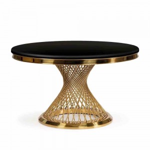 Masa rotunda din compozit si metal, Romance Black Smooth / Auriu, Ø130xH77 cm