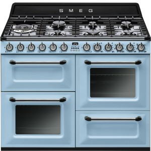 Masina de gatit cu 3 cuptoare TR4110AZ, Albastru pastel, 110x60 cm, Victoria, SMEG