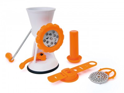 Masina manuala de tocat carne, din ABS si otel inoxidabil, L13xl11xH19 cm, Abili Mincer Alb / Orange