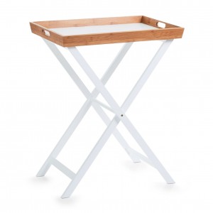 Masuta pliabila pentru servire, cu tava detasabila, Bamboo MDF White, L60xl40xH72 cm