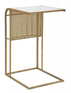 Masuta suport telefon din metal si marmura, Giornali Auriu / Alb, L46xl35xH65 cm