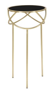 Masuta suport telefon din sticla, metal si MDF, Ring Round Negru / Auriu, Ø40xH80 cm