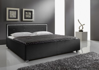 Pat tapitat cu piele ecologica Mylife I Negru
