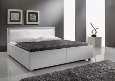 Pat tapitat cu piele ecologica Mylife I Alb