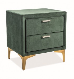 Noptiera cu 2 sertare tapitata cu stofa, Murphy Velvet Verde / Auriu, l53xA36xH56 cm
