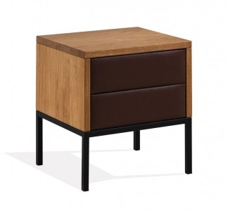 Noptiera din lemn cu 2 sertare tapitate, Fiord Natural / Maro, l45xA40xH47 cm