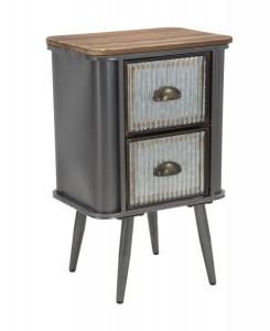 Noptiera din lemn de brad si metal, cu 2 sertare Illinois Gri / Natural, l40xA30xH64 cm