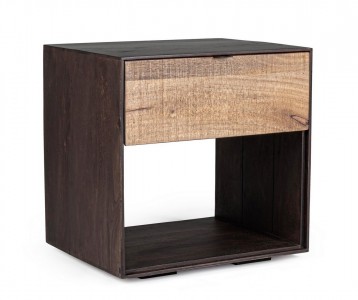 Noptiera din lemn de mango si furnir, cu 1 sertar, Gunter Wenge / Natural, l50xA40xH50 cm