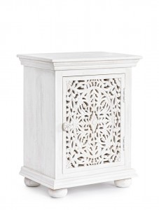 Noptiera din lemn de mango si MDF, cu 1 usa, Alinta Alb Antichizat, l50xA35xH65 cm