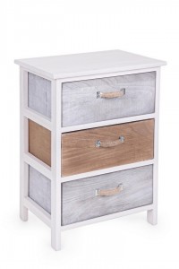 Noptiera din lemn de Paulownia, cu 3 sertare Meredith Ivoir / Gri / Maro, l40xA29xH58 cm