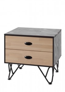 Noptiera din lemn de pin si mesteacan cu 2 sertare, pentru copii si tineret William Natural / Negru, l55xA45xH50 cm