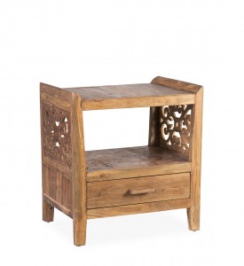 Noptiera din lemn reciclat cu 1 sertar, Marys Large Natural, l55xA42xH60 cm