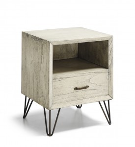 Noptiera din lemn si metal cu 1 sertar, Muria Stejar White Wash / Negru, l45xA40xH55 cm