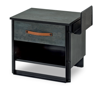 Noptiera din pal si metal cu 1 sertar, pentru tineret Dark Metal Black / Graphite, l55xA40xH53 cm