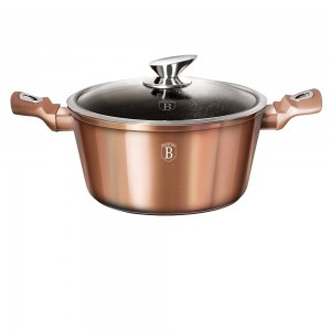 Oala din aluminiu cu invelis antiaderent de marmura si capac, Ø28 cm, Metallic Line Rose Gold