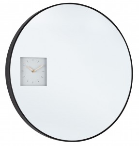 Oglinda decorativa cu ceas si rama din MDF Glace Negru, Ø60 cm