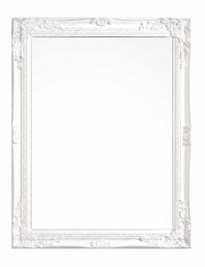 Oglinda decorativa cu rama din lemn de Paulownia, Miro C Alb Antichizat, l62xH82 cm