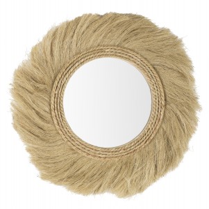 Oglinda decorativa cu rama din MDF si iuta Turkana Natural, Ø60 cm