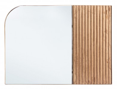 Oglinda decorativa cu rama din metal si stofa Rayn Velvet Auriu, l90xH90 cm