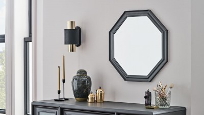 Oglinda decorativa cu rama din pal, Lorenta Antracit, l65xH65 cm