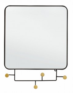 Oglinda decorativa cu rama metalica si cuier, Korbit T19 Negru / Auriu, l65,5xH51 cm