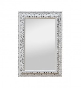 Oglinda decorativa din lemn de eucalipt, Dakota Motif Alb Antichizat, l40xH60 cm