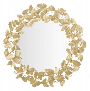 Oglinda decorativa din metal Leaf Round Auriu, Ø87 cm