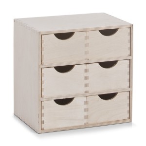 Organizator din lemn, cu 6 sertare, Wood Small Natural, L28xl20xH28 cm