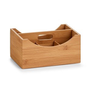 Organizator pentru accesorii de birou, cu maner, Bamboo, 4 compartimente, L25xl18xH12 cm